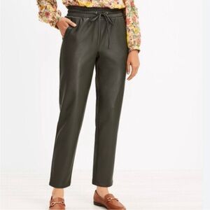 LOFT petite dark green leather pants NWOT
